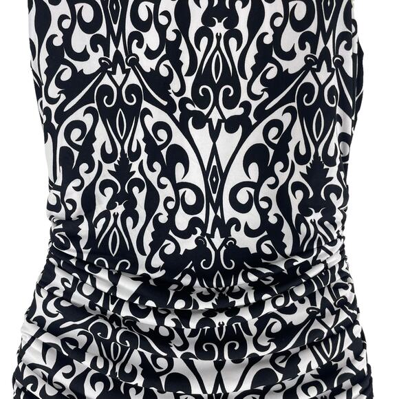 Cato Damask Cowl Neck Damask Print Mini Dress Black White Size 12 - Picture 7 of 8